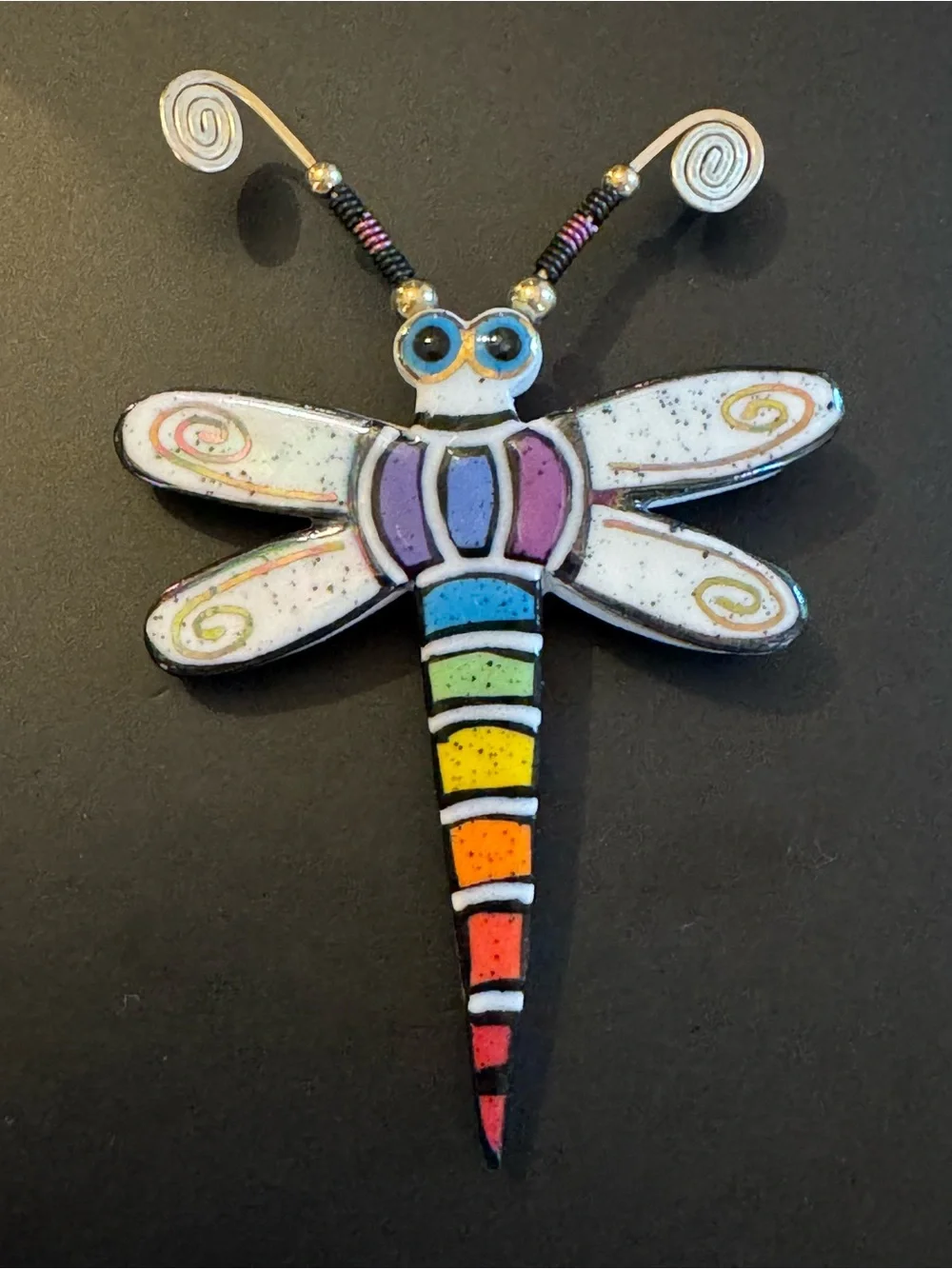 Handmade Ceramic Firefly Brooch Folk Art Rainbow Insect Pin